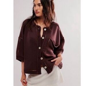 Free People Dark Brown Button-Up Blazer